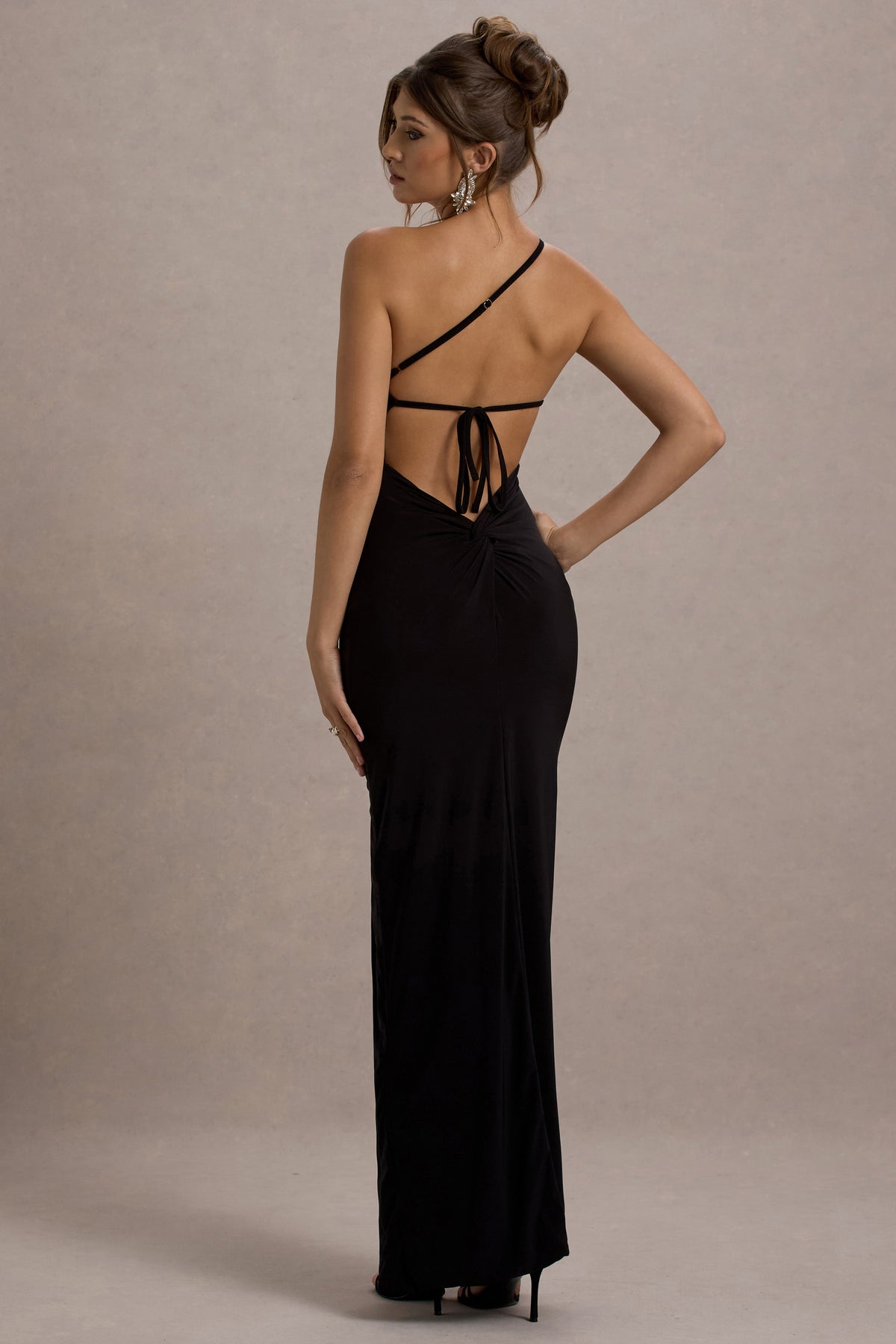 club l Dressing Up Black One Shoulder Maxi Dress With Open Back