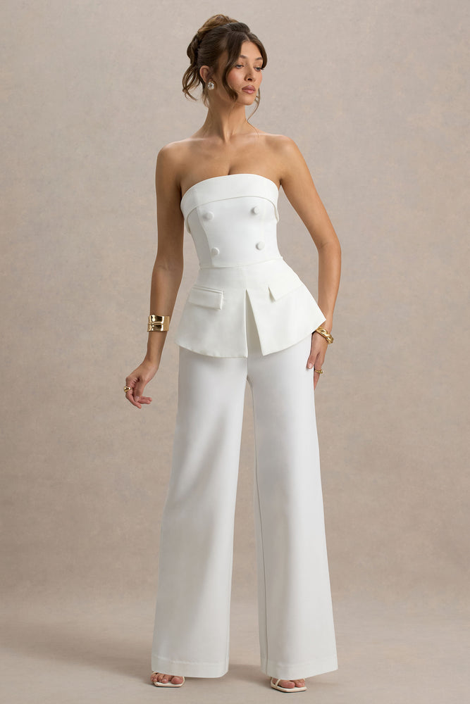 Noemi White Bandeau Tailored Jumpsuit