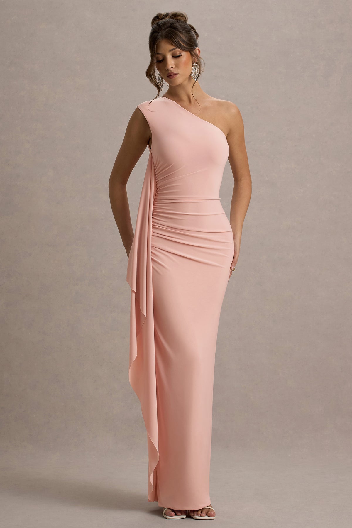 club l Adelina Pink One-Shoulder Maxi Dress With Drape Store club l Adelina Pink One-Shoulder Maxi Dress With Drape Store