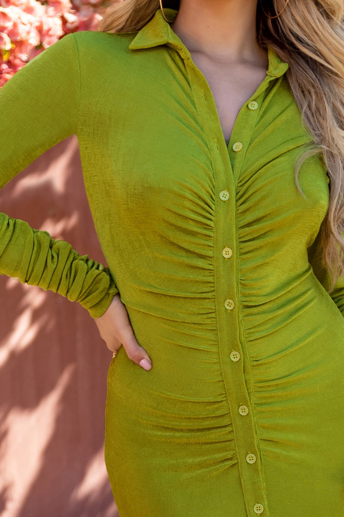Palm Springs Lime Green Asymmetric Neck Ruched Mini Dress With Cut O – Club  L London - UK