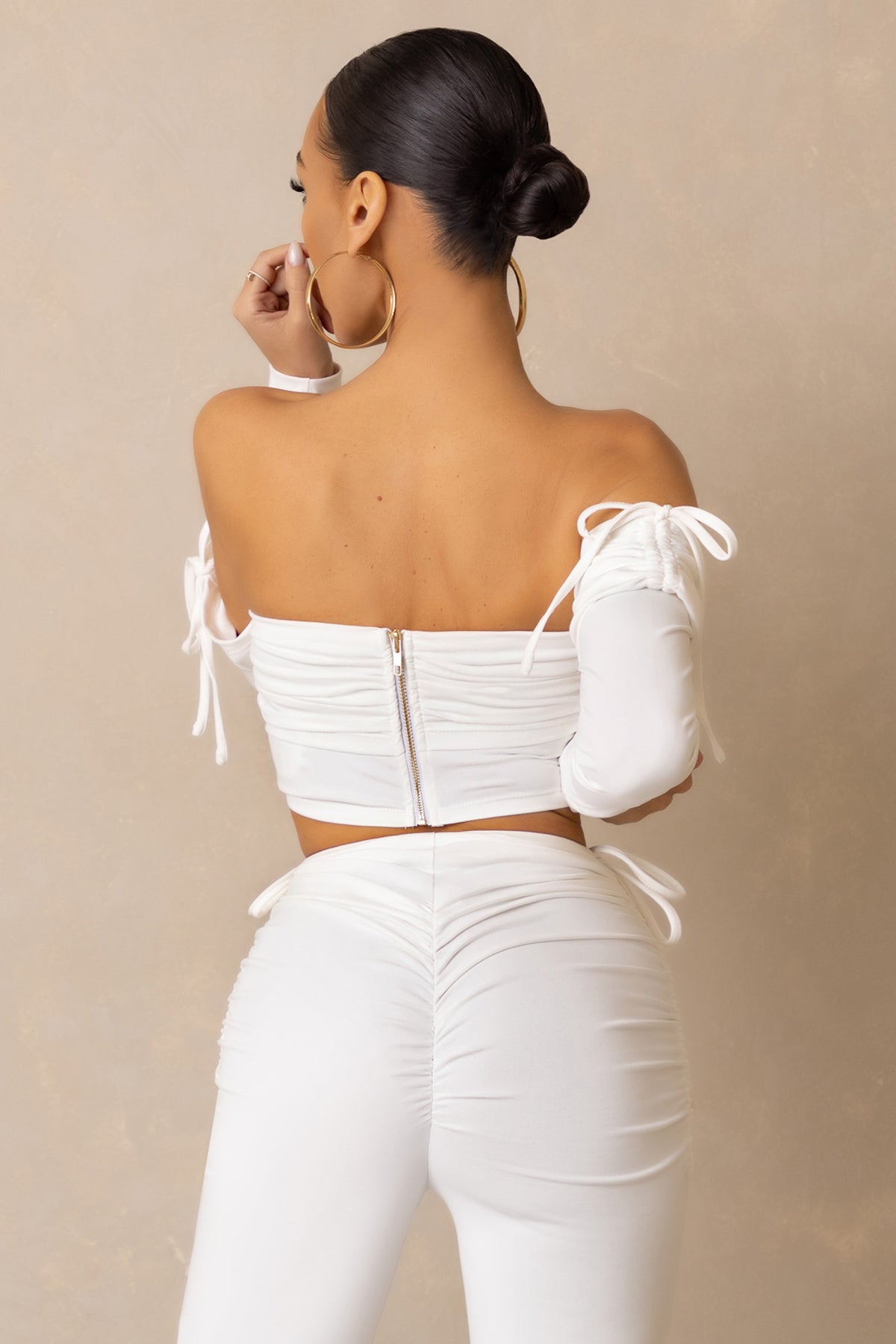 White Ruched Detail Strappy Crop Top