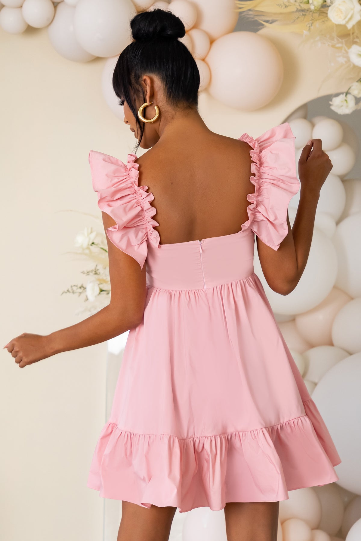 Dolly Daze Pink Maternity Ruffle Sleeve Babydoll Mini Dress – Club L London  - UK