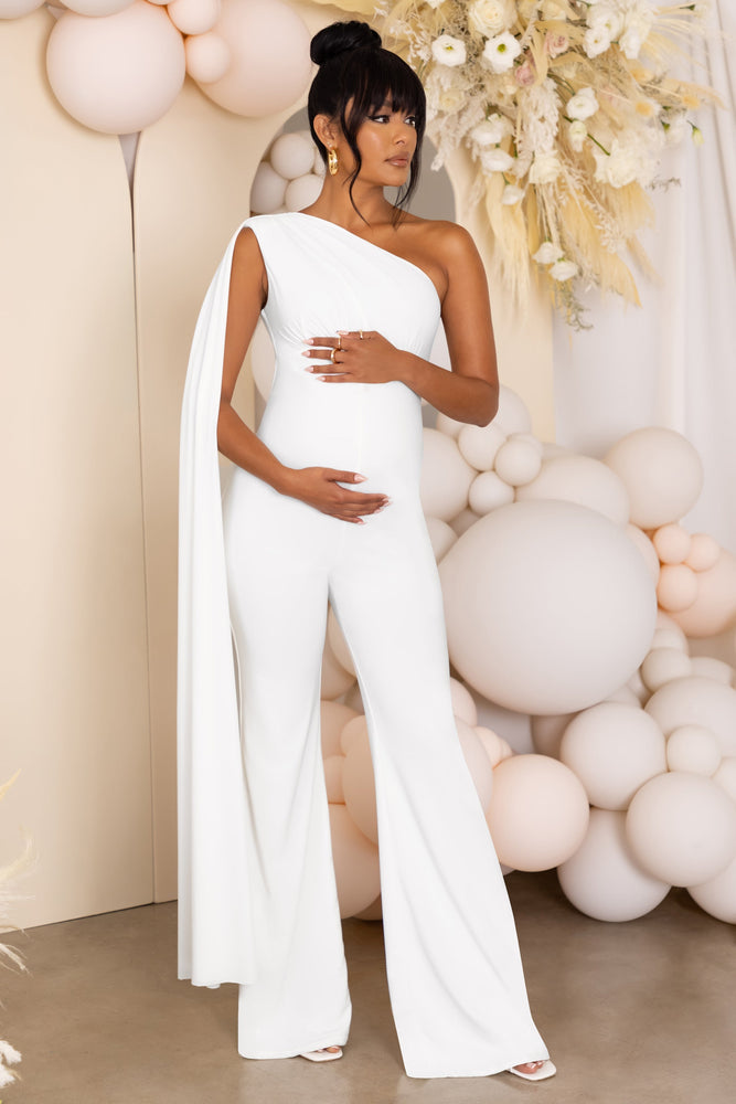Club L London Cape Jumpsuit Sing To Sleep White Maternity One