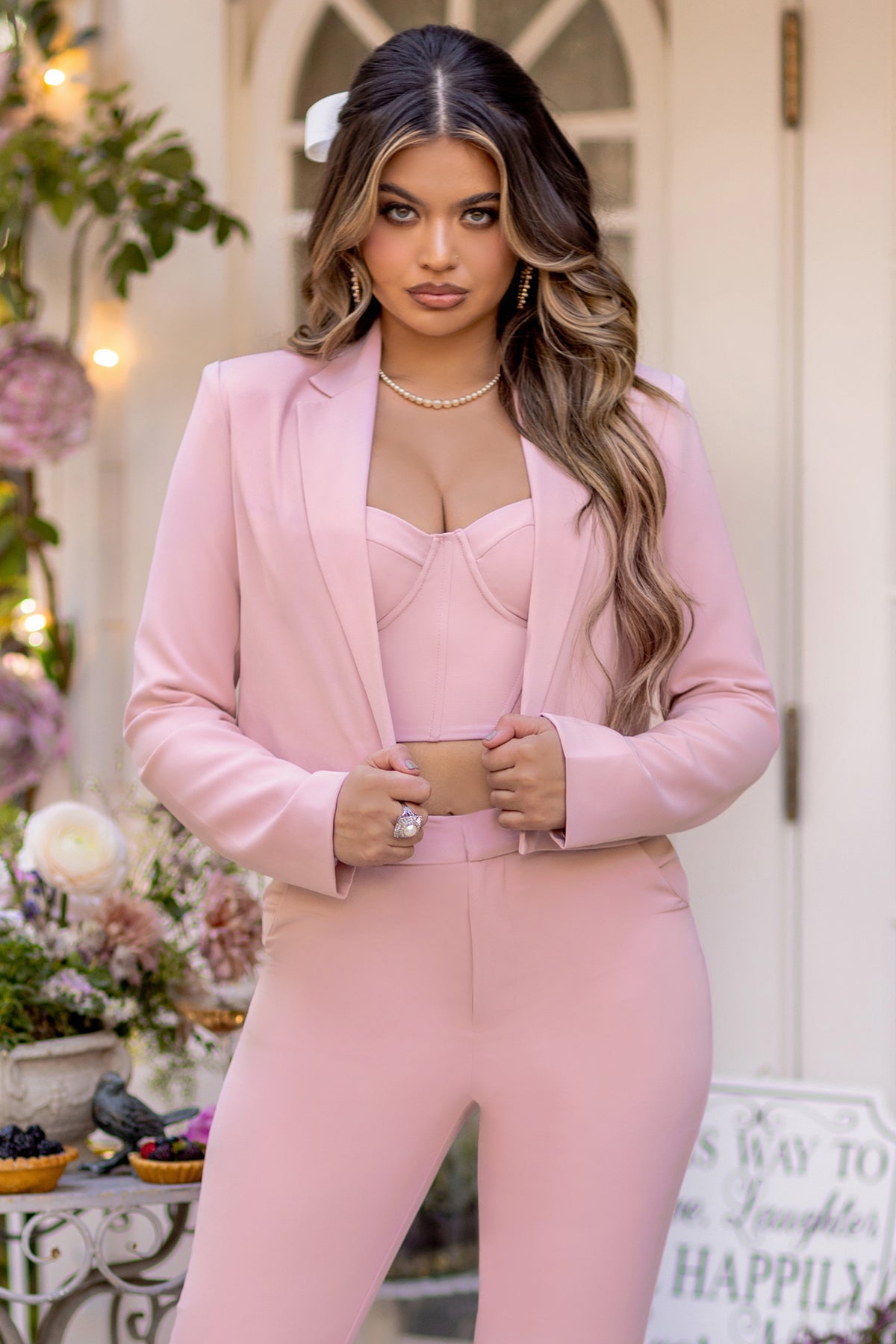 Just For You Pink Boxy Hem Crop Blazer Club L London UK