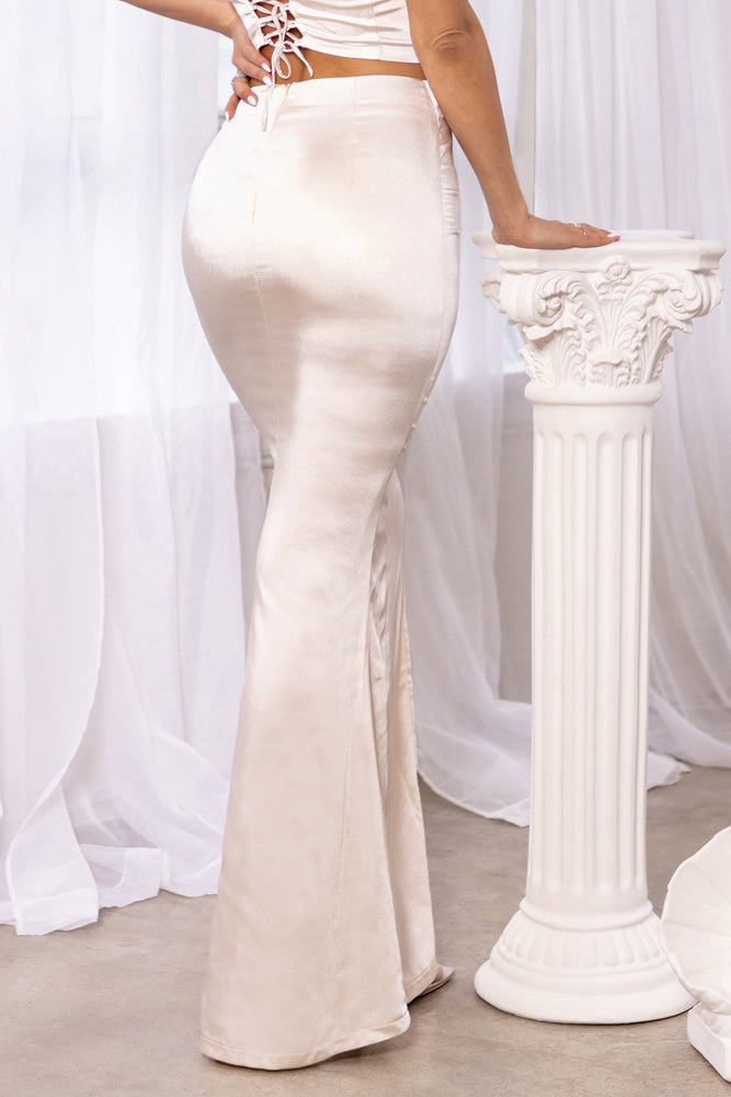 Perfect Fit | Cream Satin Lace Up Split Leg Maxi Skirt