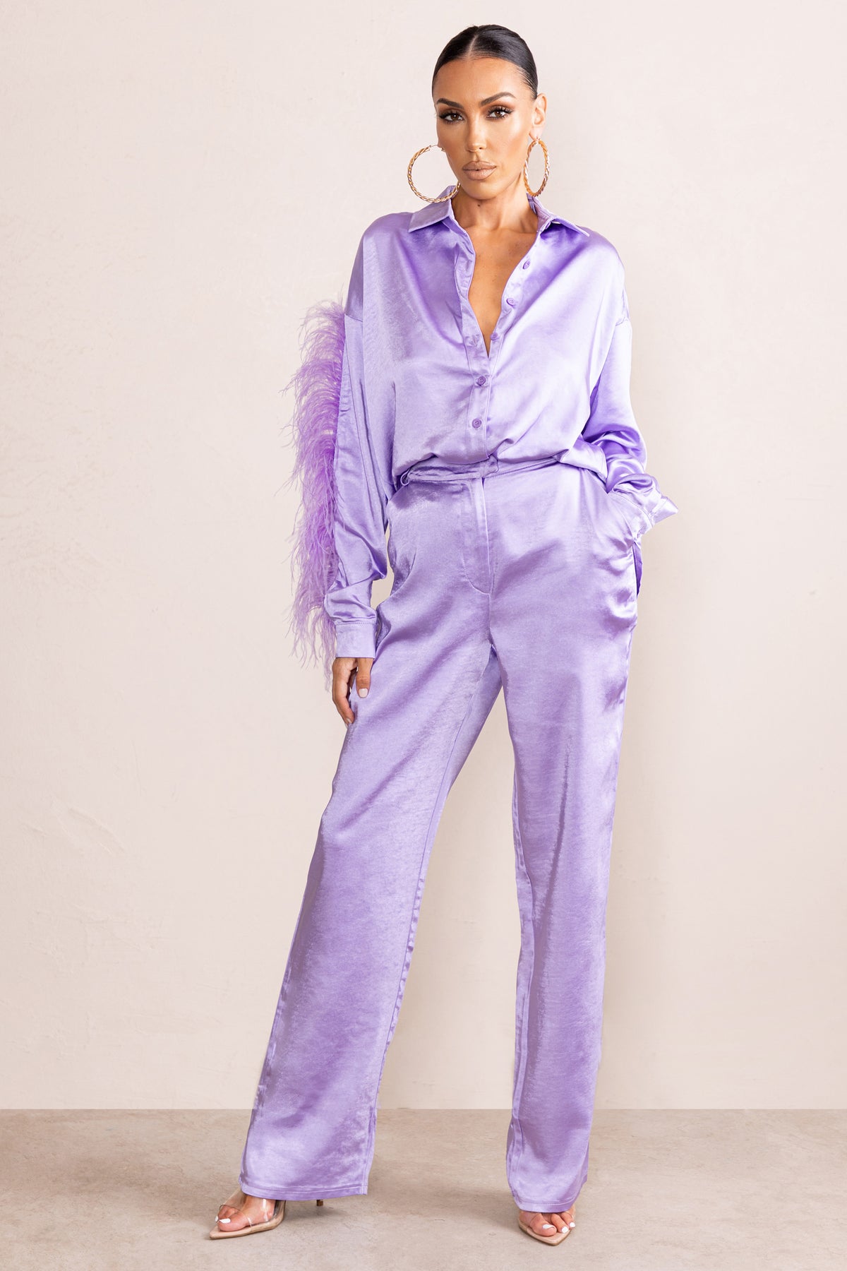 Evening Memories | Lilac Satin Wide Leg Trousers - Club L 