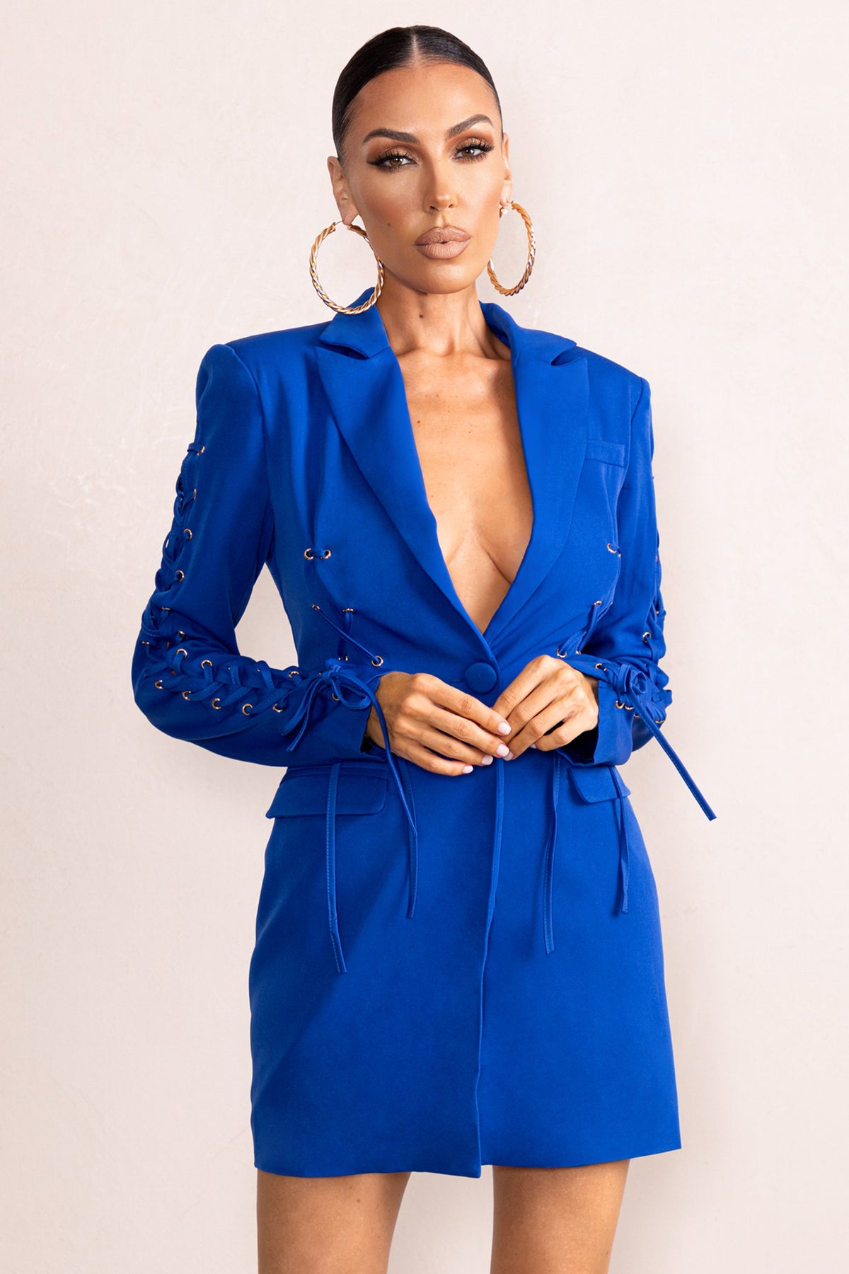 Material Girl Electric Blue Tie Up Details Blazer Mini Dress