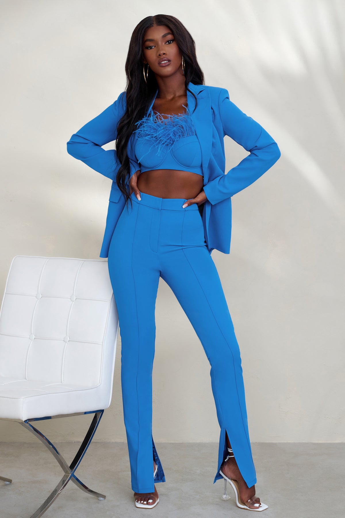 Wide tailored trousers  Bright blue  Ladies  HM IN