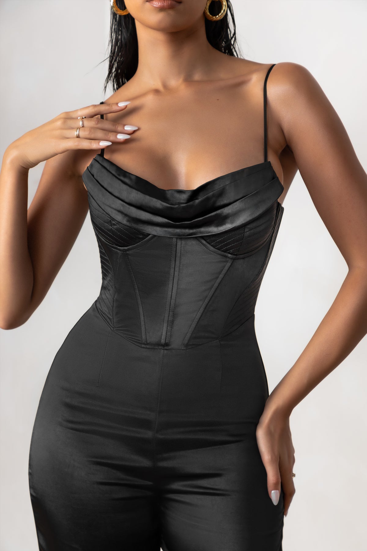 Club L London Tall corset detail jumpsuit in black, ASOS