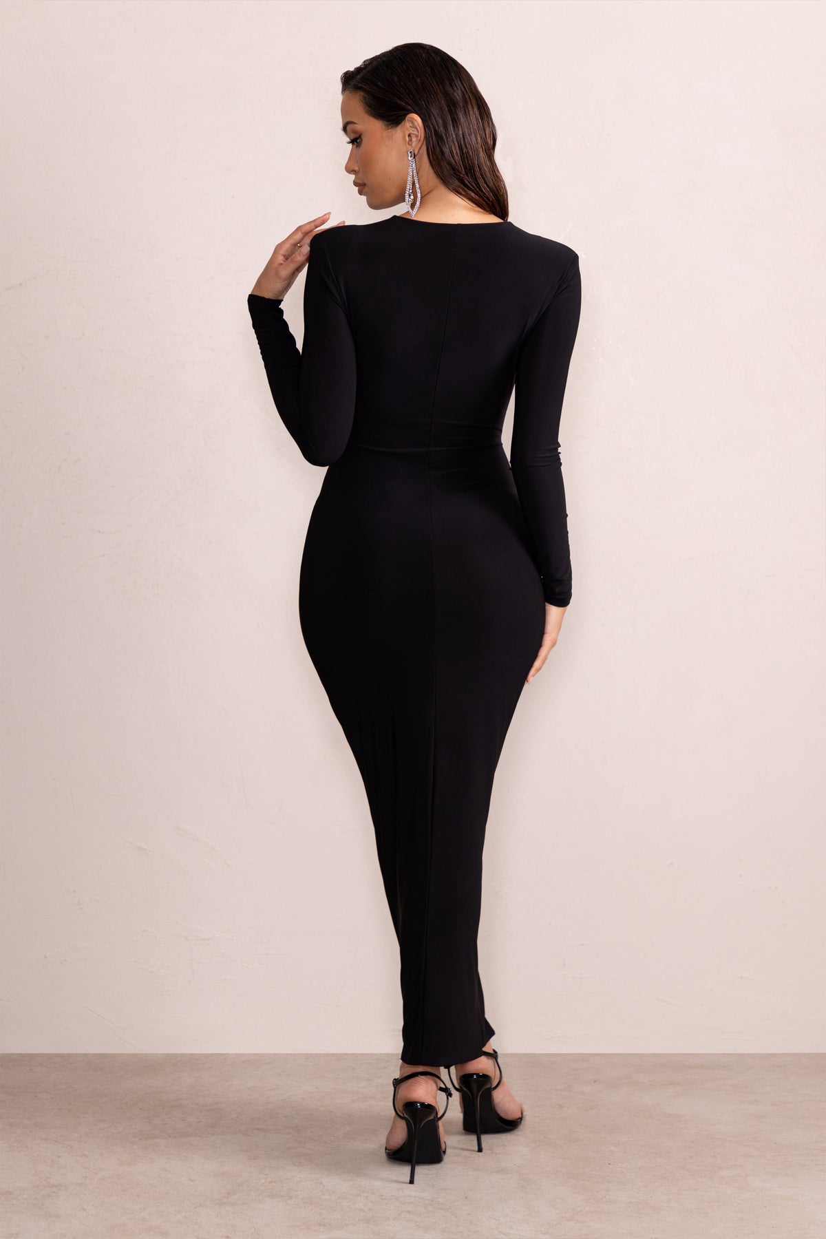 Your Sign Black Plunge Neck Wrap Front Long Sleeve Maxi Dress