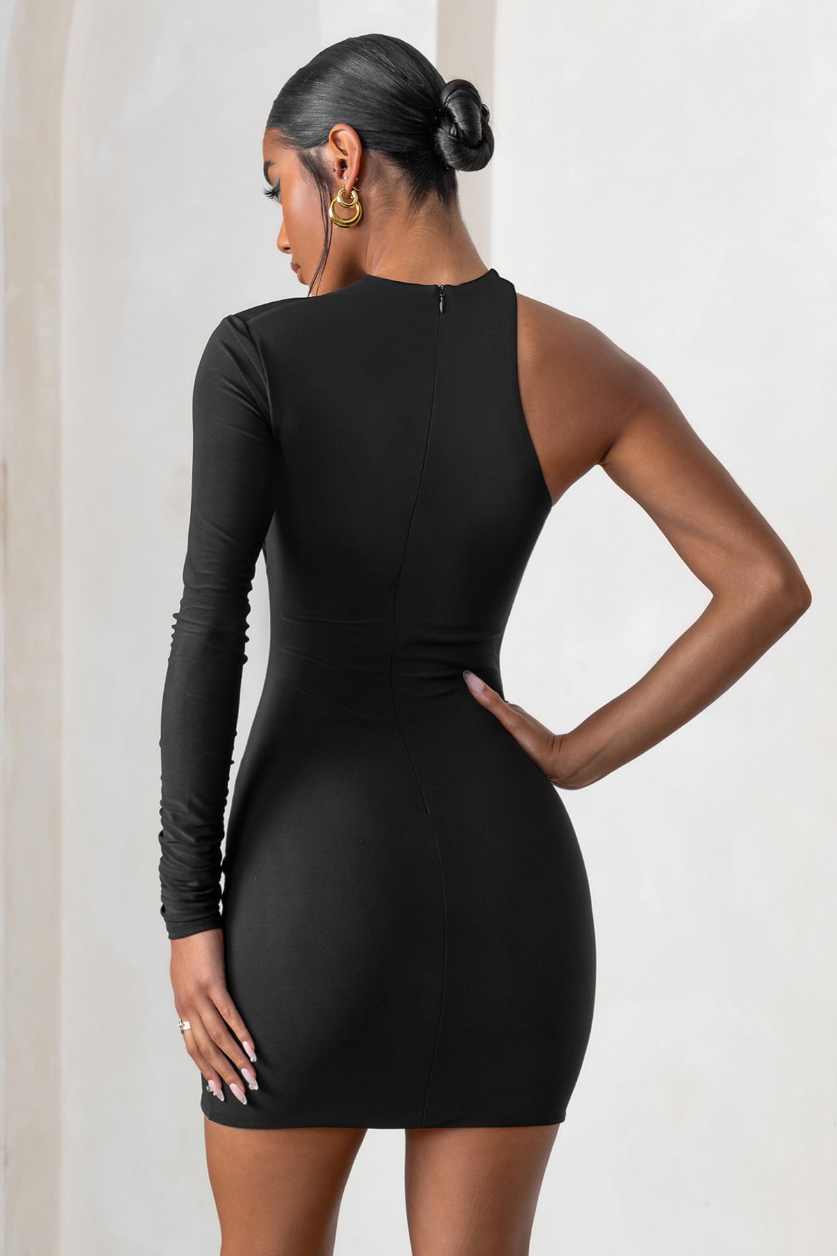 Perfect Touch Black One Shoulder Long Sleeve Mini Dress – Club L London - UK