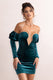 Ivy | Teal Velvet Cut Out Mini Dress With Ruffle Sleeves - Club L 
