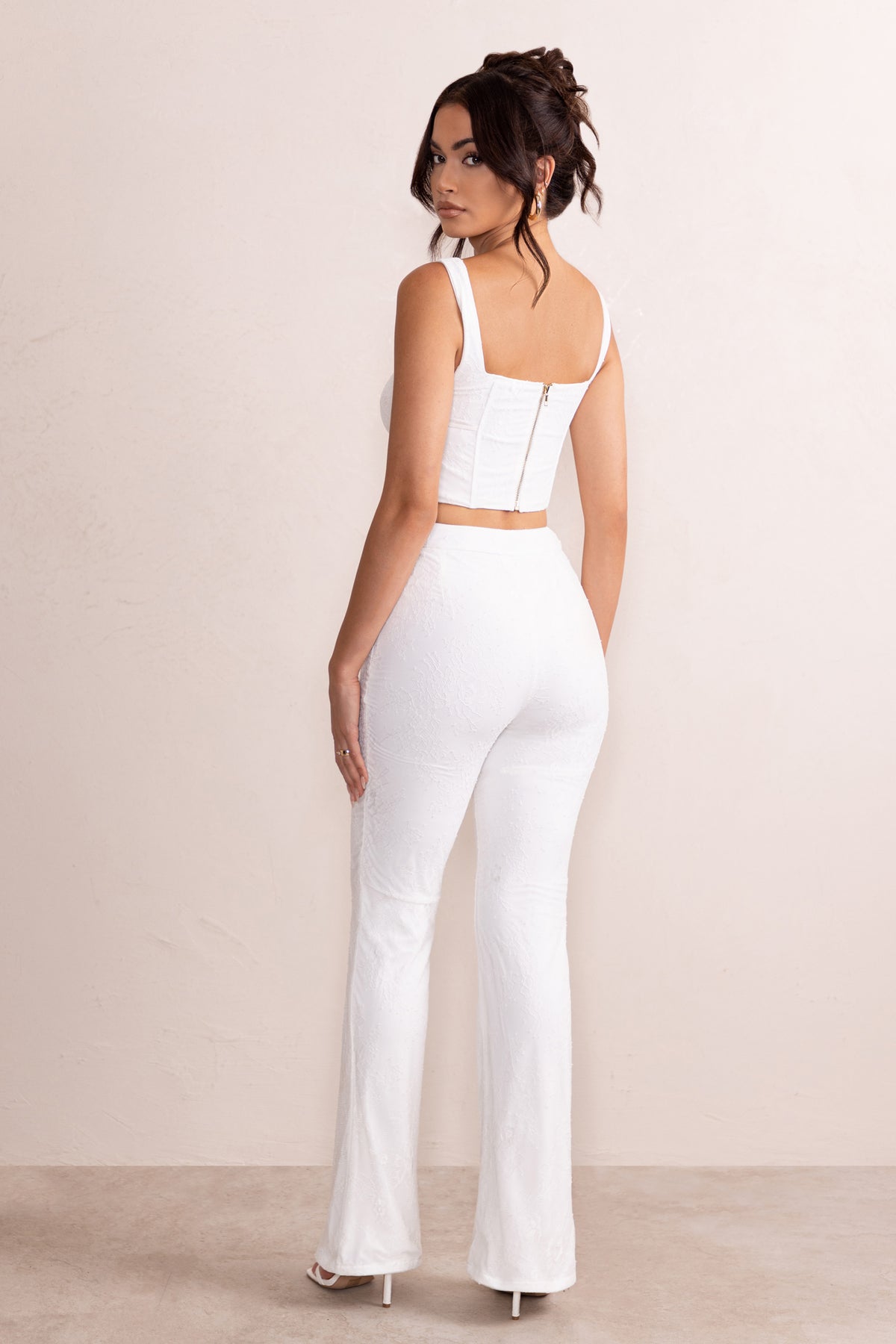 Macramé lace flared trousers Woman, White | TWINSET Milano