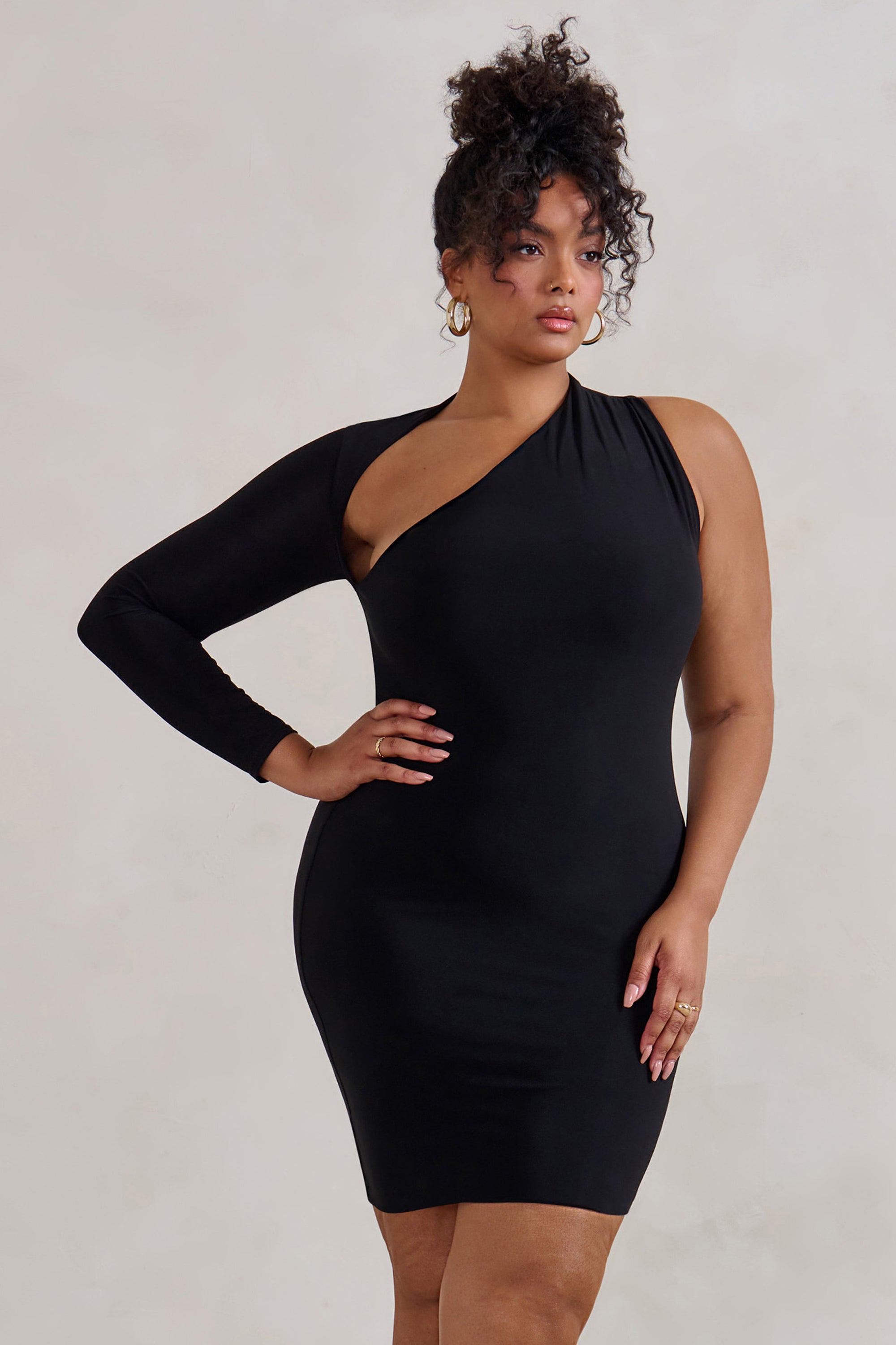club l london black one shoulder dress CLUB L LONDON Black One Shoulder Fishtail Maxi Dress US 6 UK 10 Ruched Stretchy