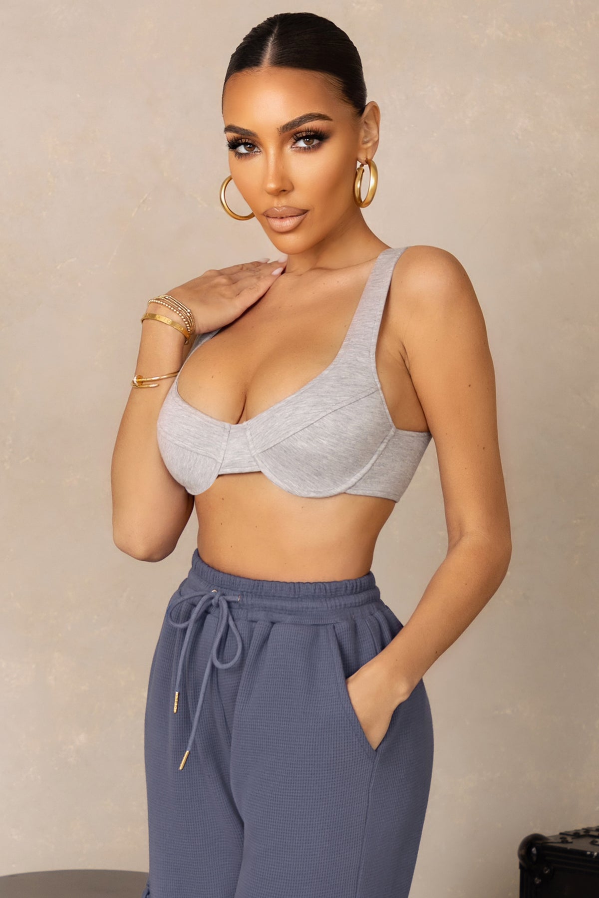 Kylie Long Sleeve Embellished Crop Top – honey