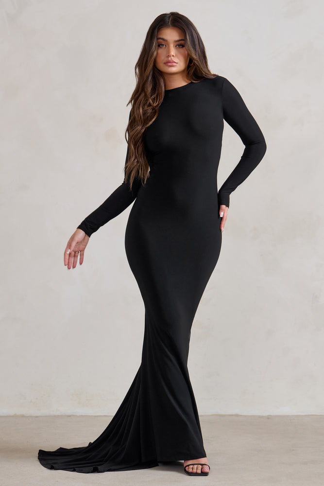 One Step Ahead Black Long Sleeve Backless Fishtail Maxi Dress