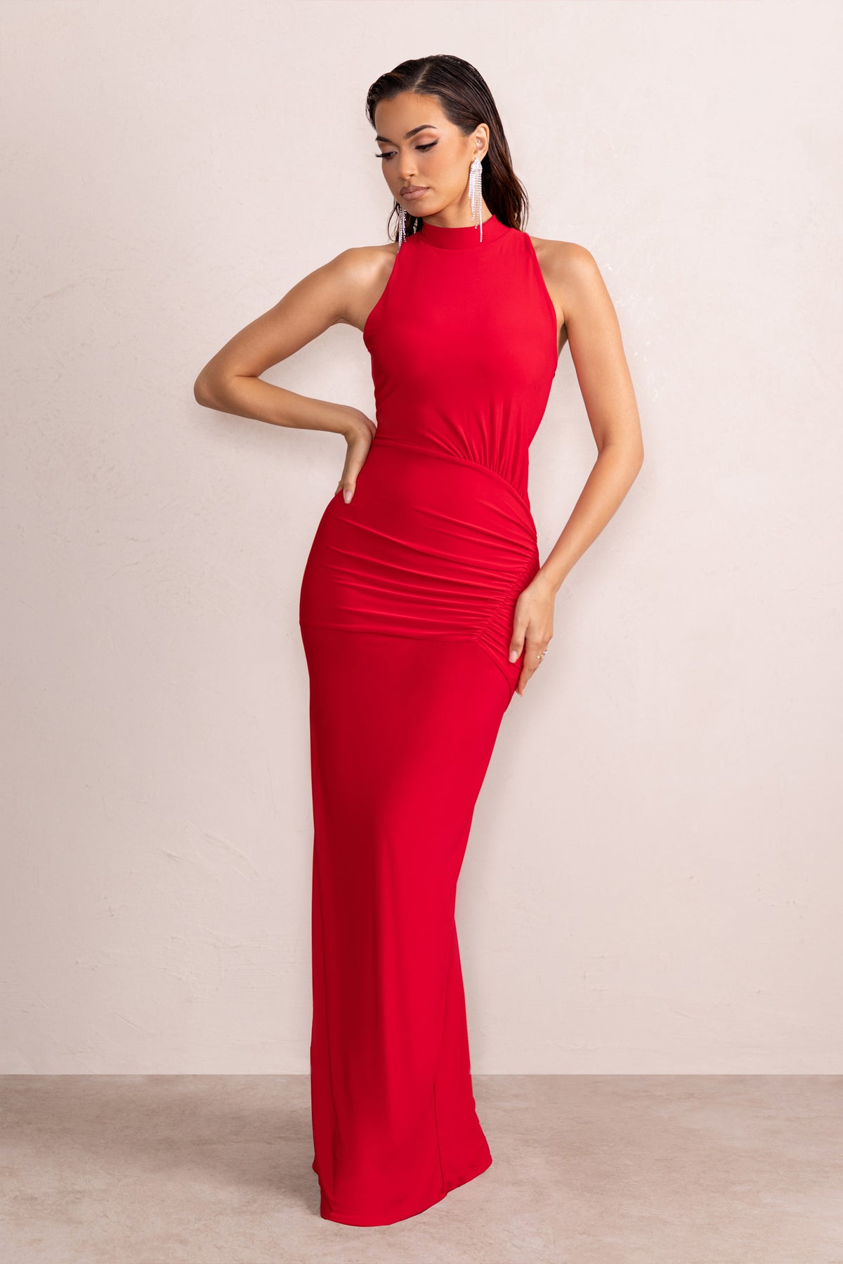 Red high neck maxi hot sale dress