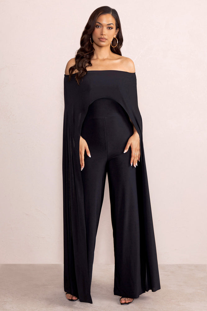 Mayara Black Bardot Cape Sleeve Jumpsuit – Club L London - UK