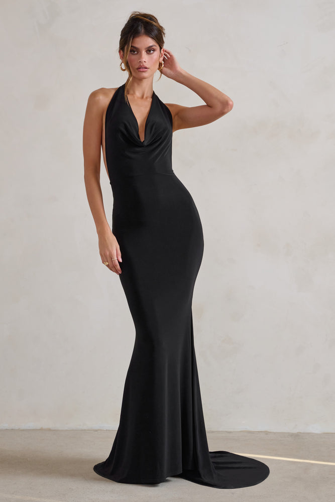 Black cowl back dress hotsell