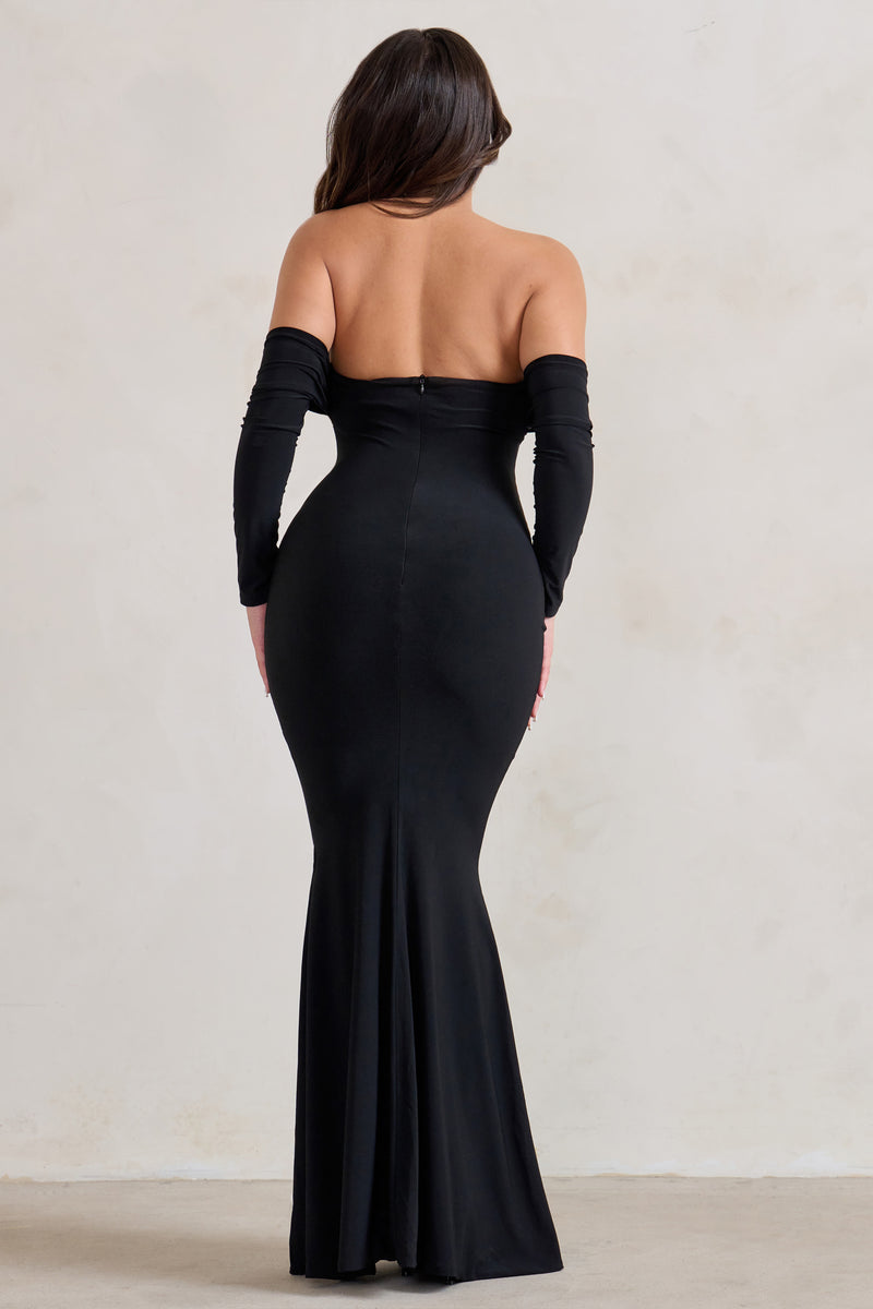 Midnight Black Draped Long Sleeve Maxi Dress – Club L London - UK