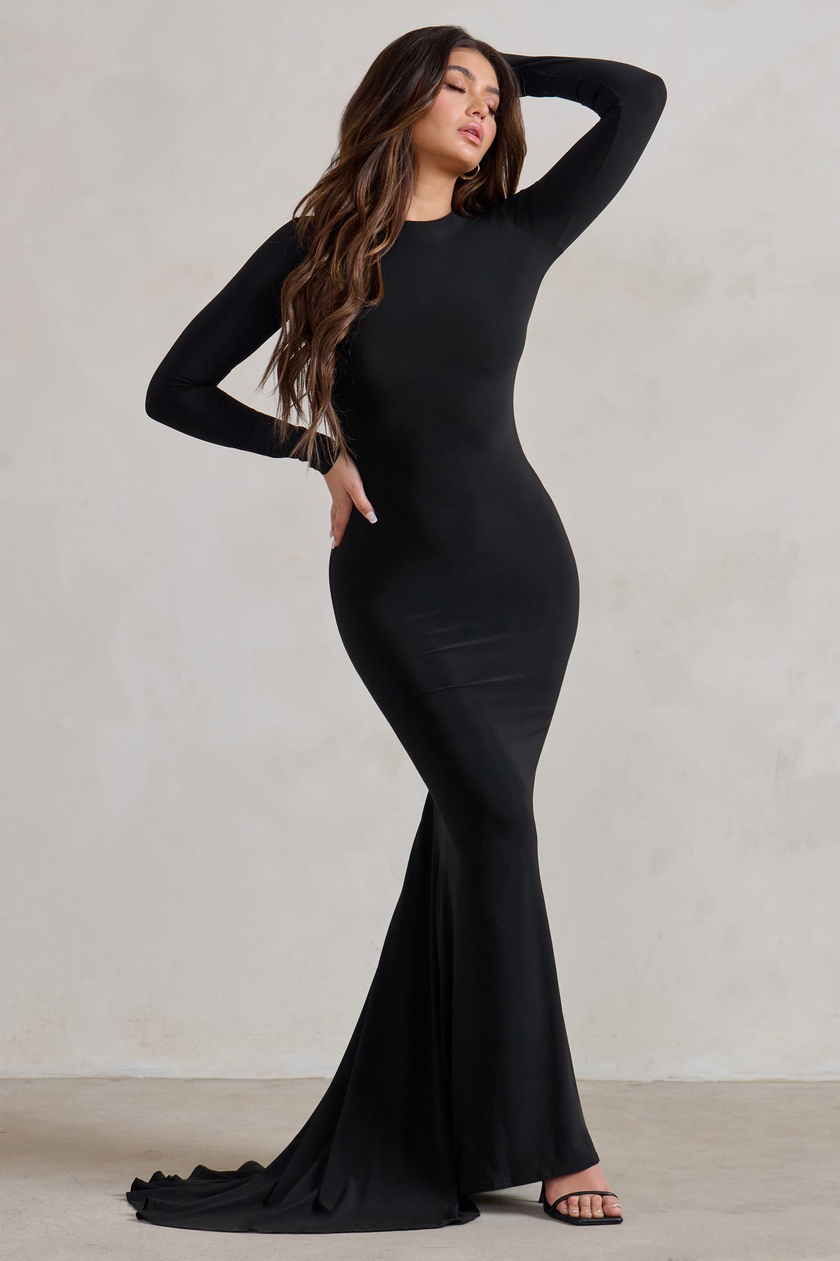 One Step Ahead Black Long Sleeve Backless Fishtail Maxi Dress – Club L  London - UK