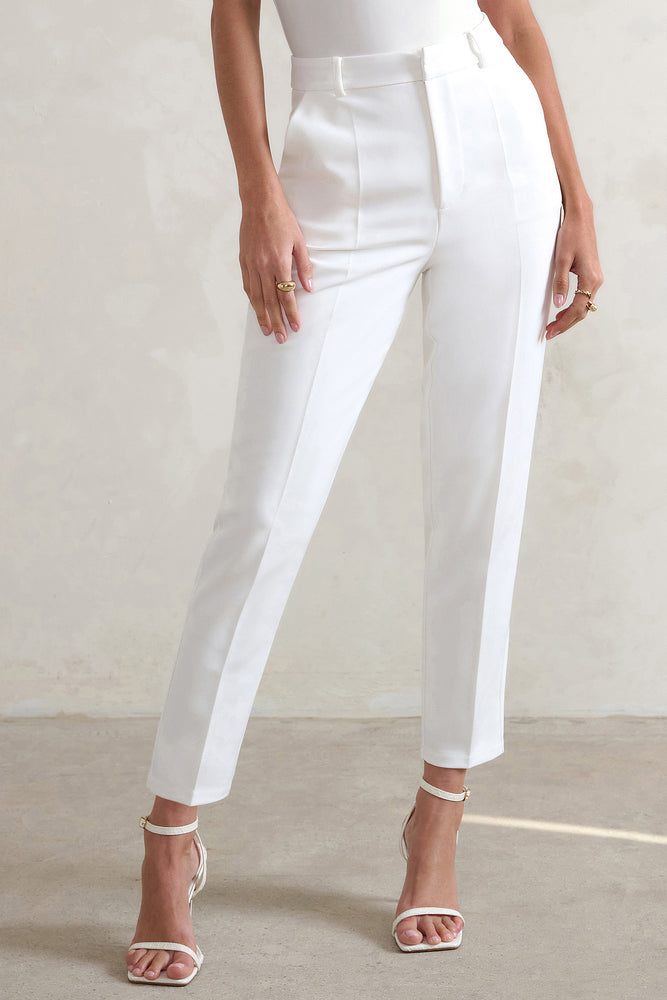 Petite White Cigarette Trousers from PrettyLittleThing on 21 Buttons