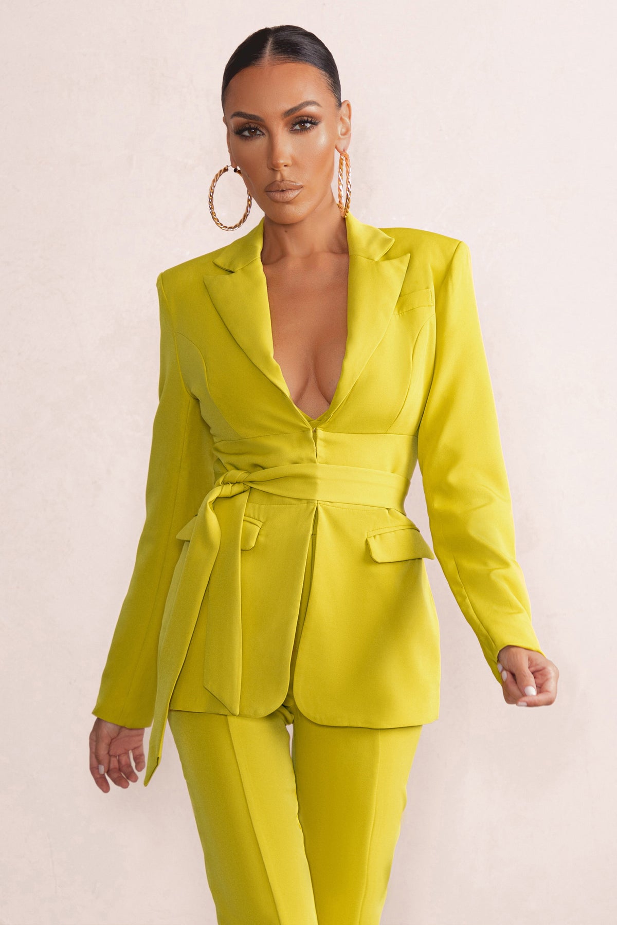 Lively Yellow Tailored Blazer With Belt Detail – Club L London - UK