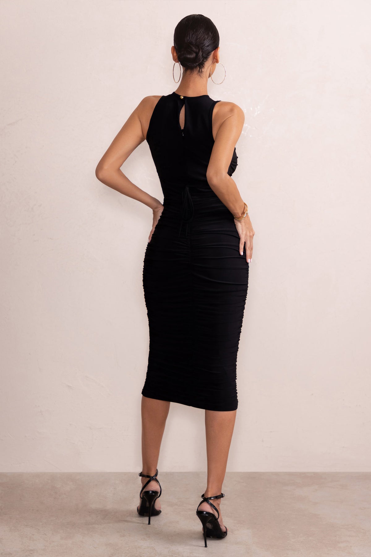 Enya Black High Neck Cut Out Multi Strap Mesh Midi Dress – Club L London -  UK