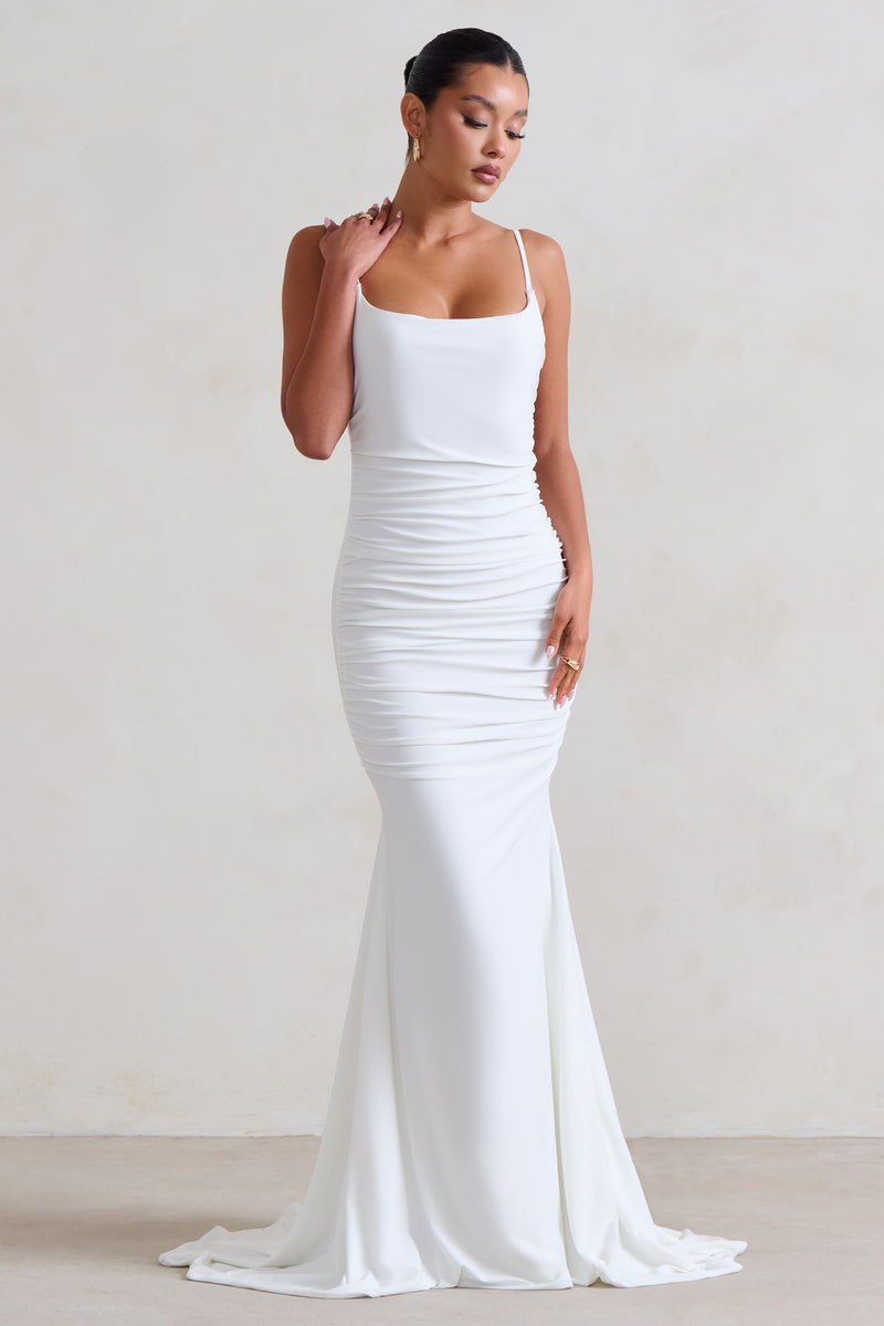 Adele White Ruched Fishtail Cami Maxi Dress – Club L London - UK