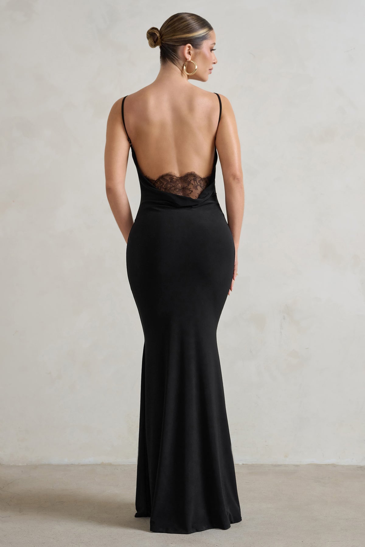 Francoise Black Cowl Neck Backless Maxi Dress With Lace Insert – Club L