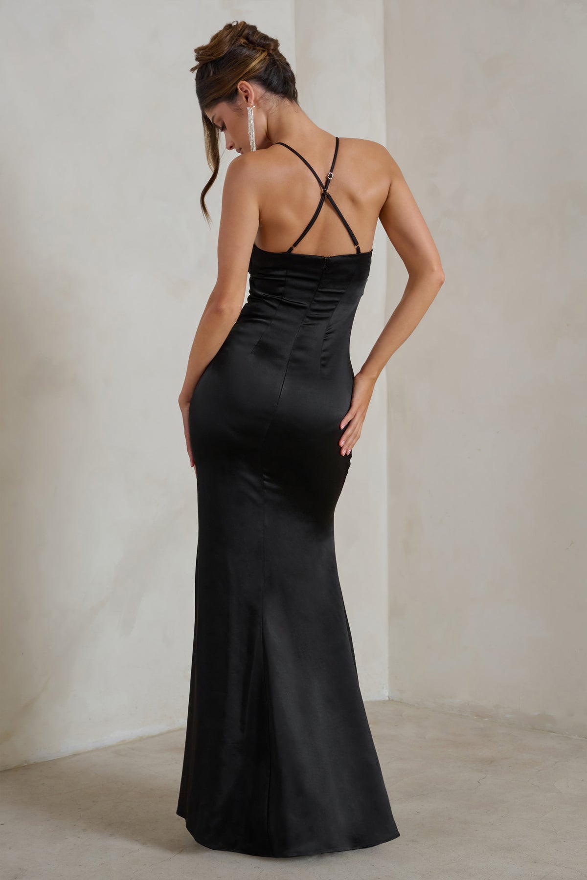 Harmony Midi Dress - Floral Detail Cup Bust Satin Dress in Black | Showpo  USA