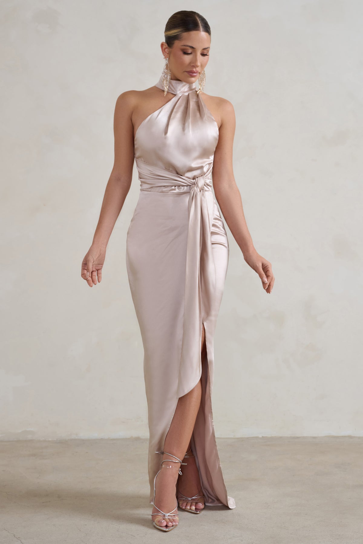 Almira Champagne Sequin Bandeau Maxi Dress With Split Hem – Club L London -  USA