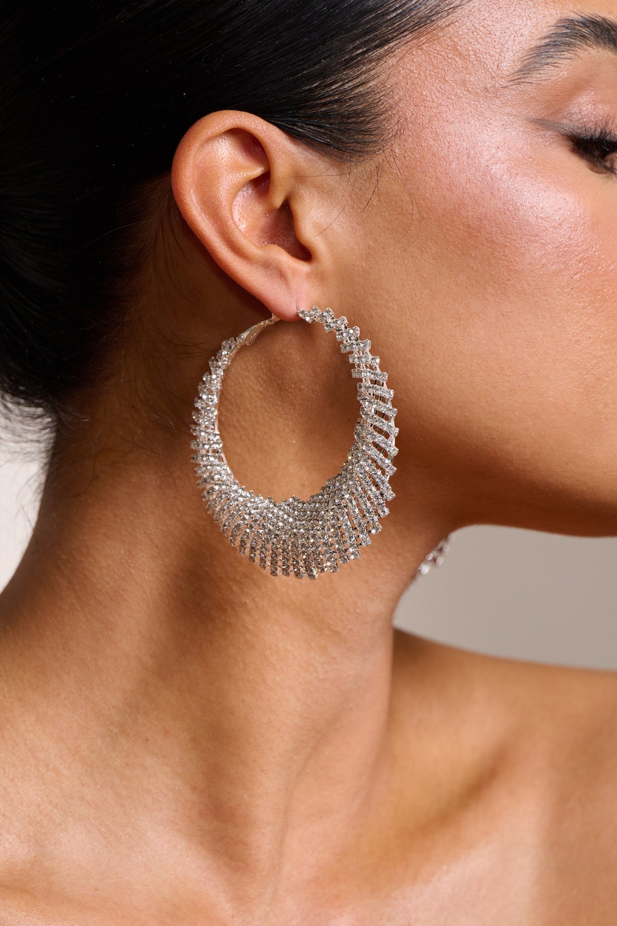 Silver Circle Diamanté Hoop Earrings  New Look