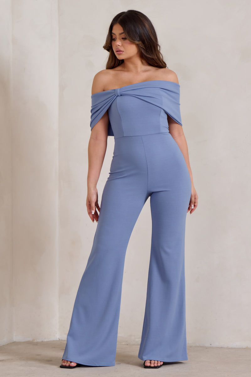 Zoey Blue Bardot Bow Detail Jumpsuit Club L London UK