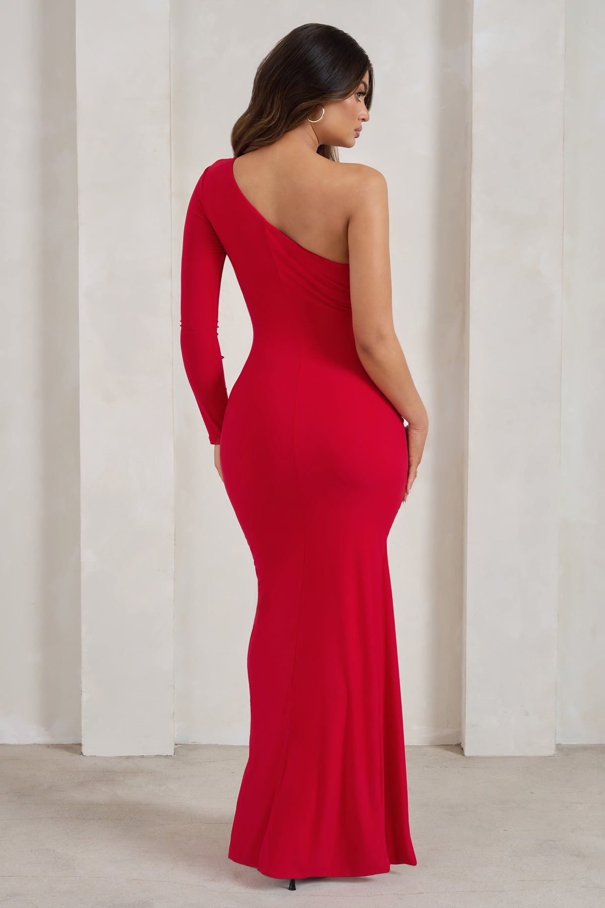 Doll Red Asymmetric One Sleeve Ruched Maxi Dress – Club L London - UK