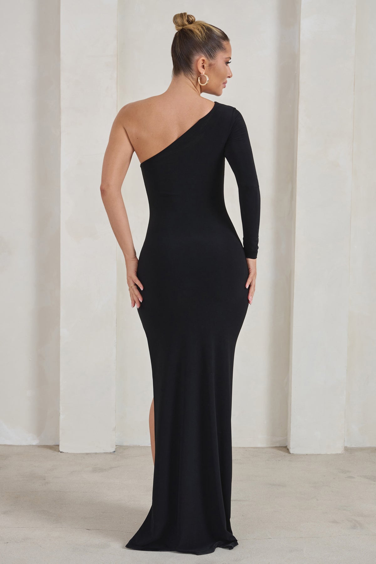 Club L London Dressing Up | Chocolate Brown One Shoulder Maxi Dress with Open Back Detail US 12 / Chocolate