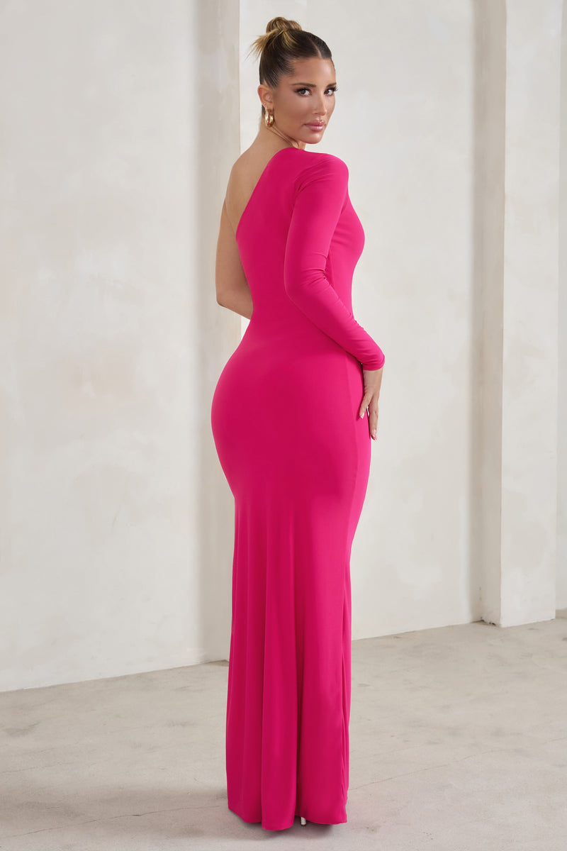Melanie Hot Pink One Shoulder Split Maxi Dress – Club L London - UK