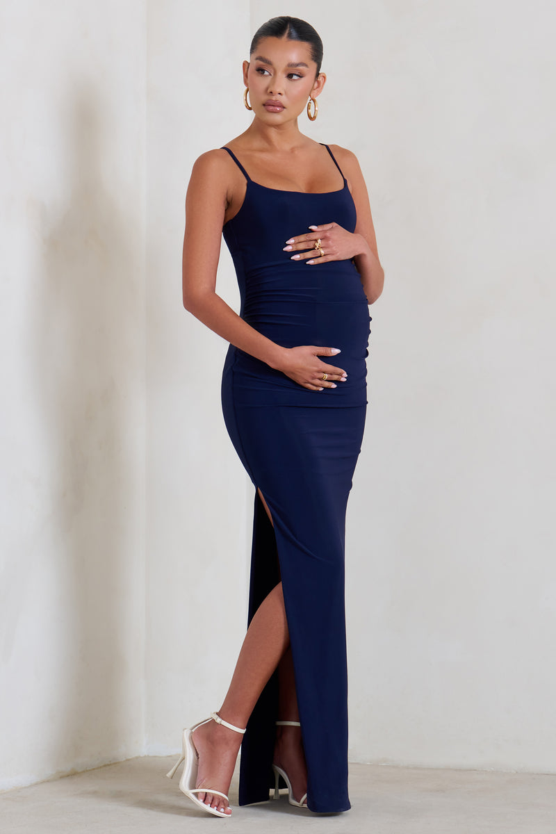 Aurelia Navy Maternity Cami Maxi Dress With Split – Club L London - UK