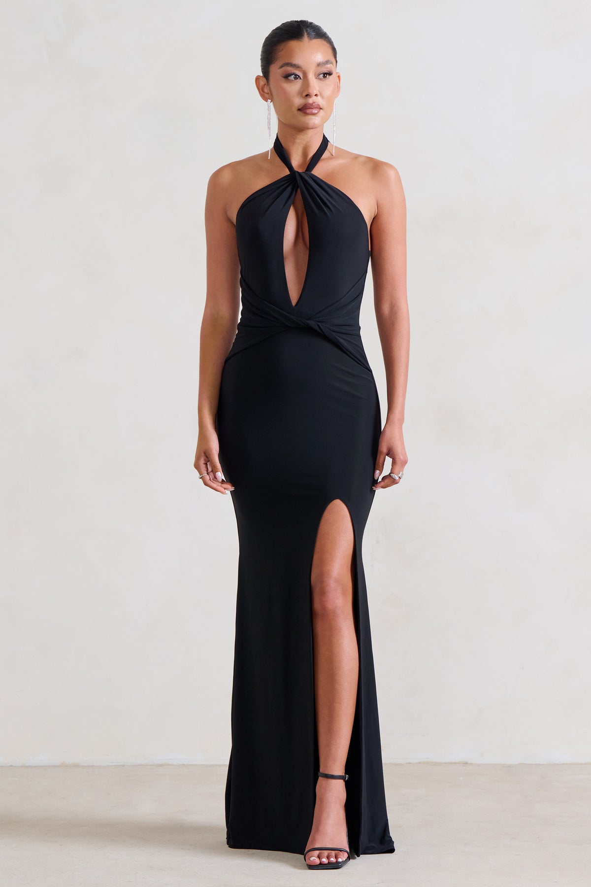 Luxuria Black Halter Cut Out Maxi Dress – Club L London - UK