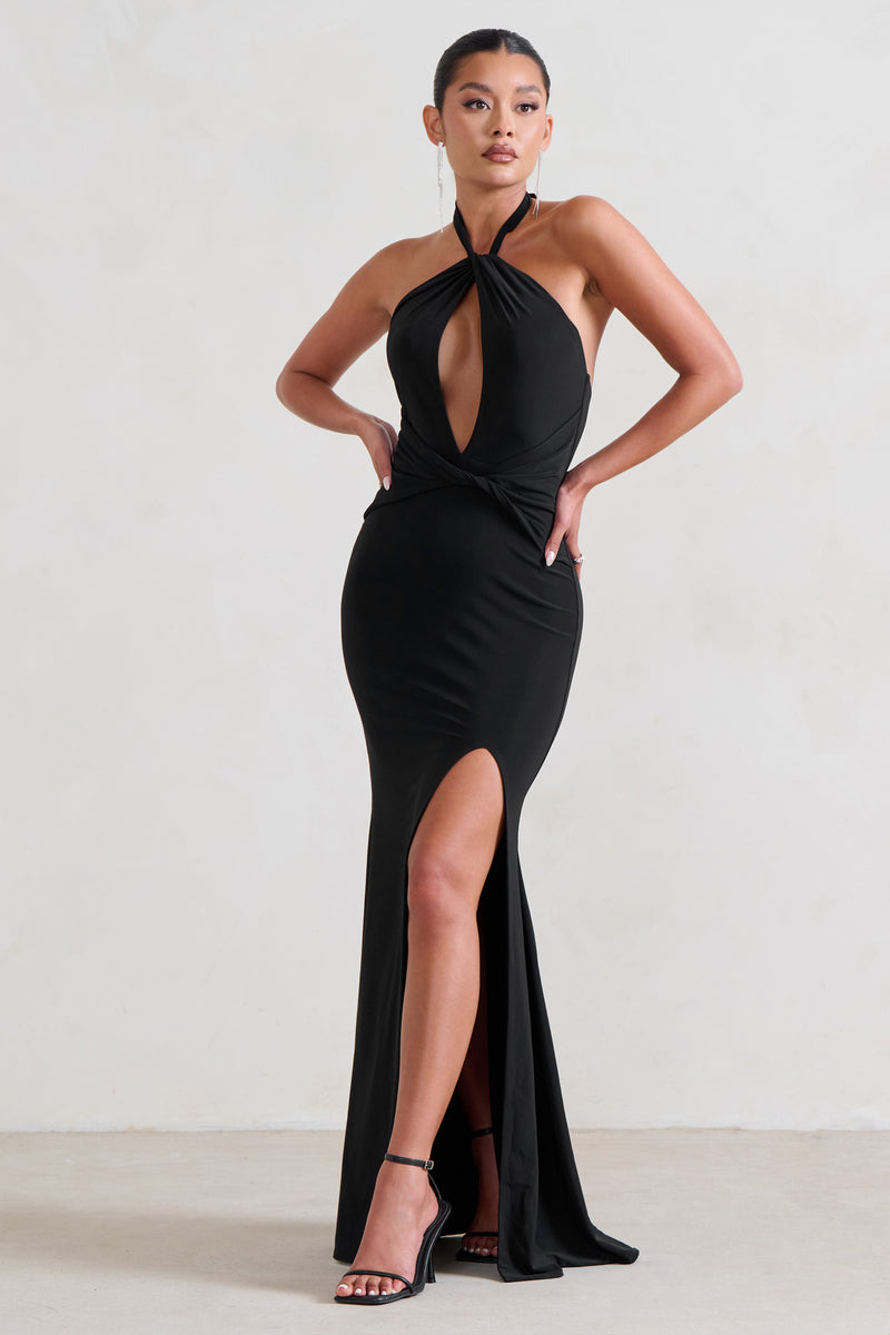 Luxuria Black Halter Cut Out Maxi Dress – Club L London - UK